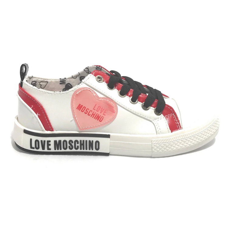 Love Skórzane Sneakersy w Białym/Czerwonym Moschino