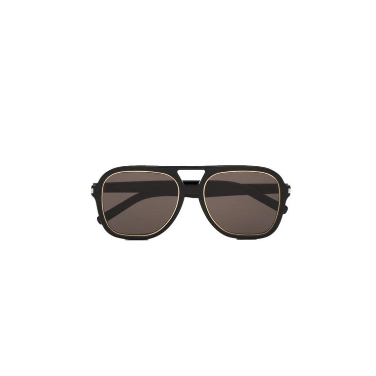 Okulary przeciwsłoneczne w stylu Aviator z czarną i jasnozłotą oprawą Saint Laurent