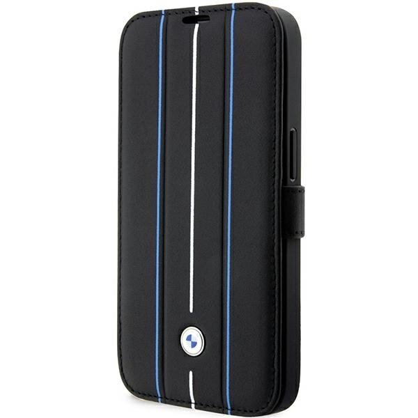 Etui BMW BMBKP14X22RVSK iPhone 14 Pro Max 6,7" czarny/black bookcase Leather Stamp Blue Lines