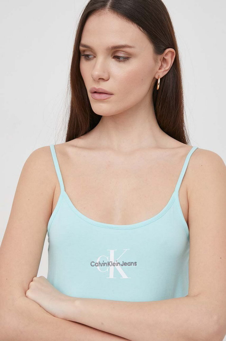 Calvin Klein Jeans top damski kolor turkusowy