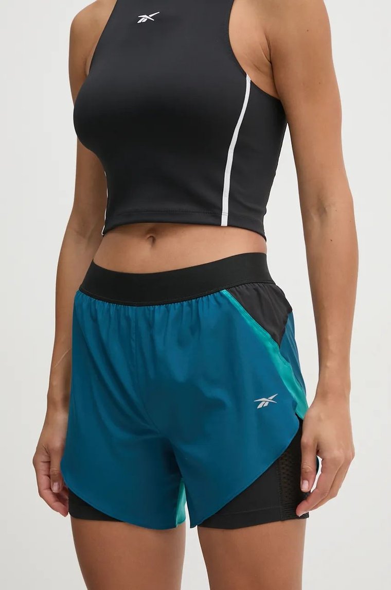 Reebok szorty do biegania kolor niebieski wzorzyste high waist 100205434