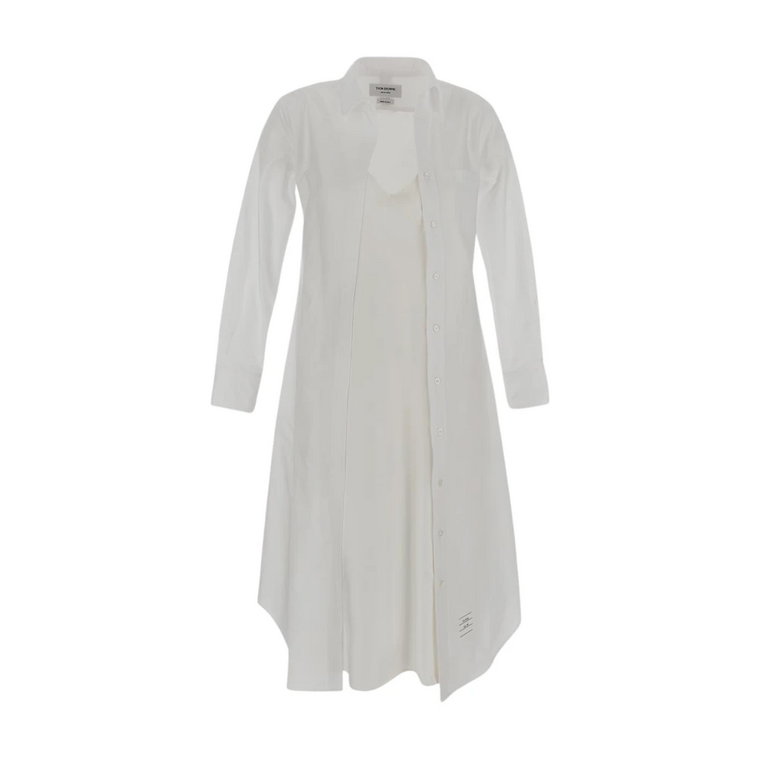 Biała Sukienka Koszulowa z Klapą Przeciwwietrzną Thom Browne