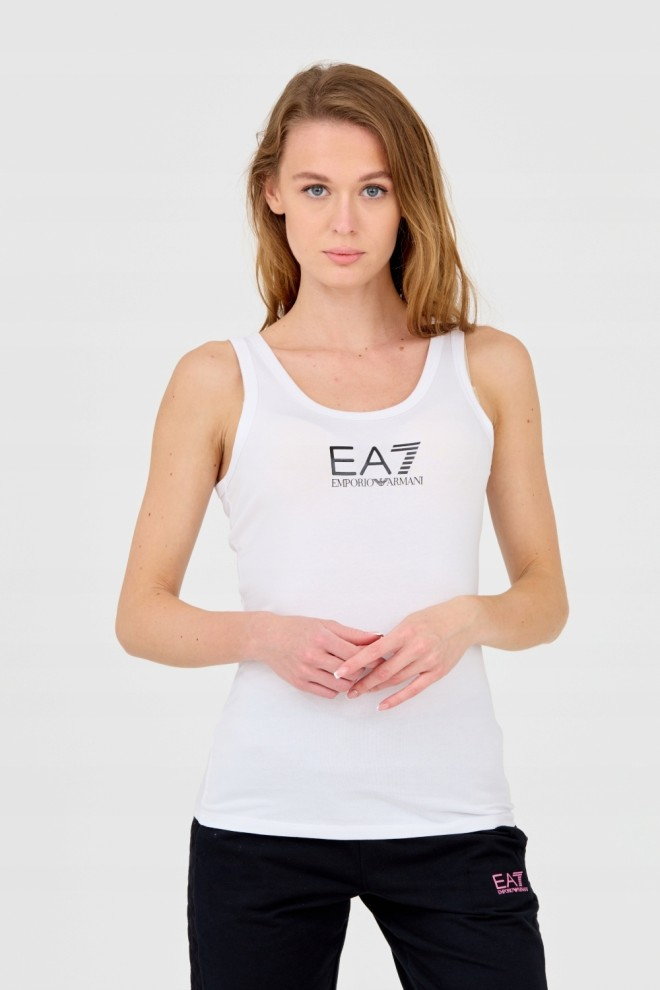 EA7 Top biały na ramiączka z czarnym logo