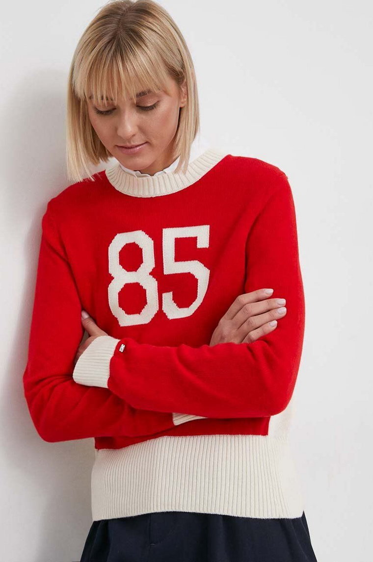 Tommy Hilfiger sweter z domieszką wełny damski kolor czerwony lekki