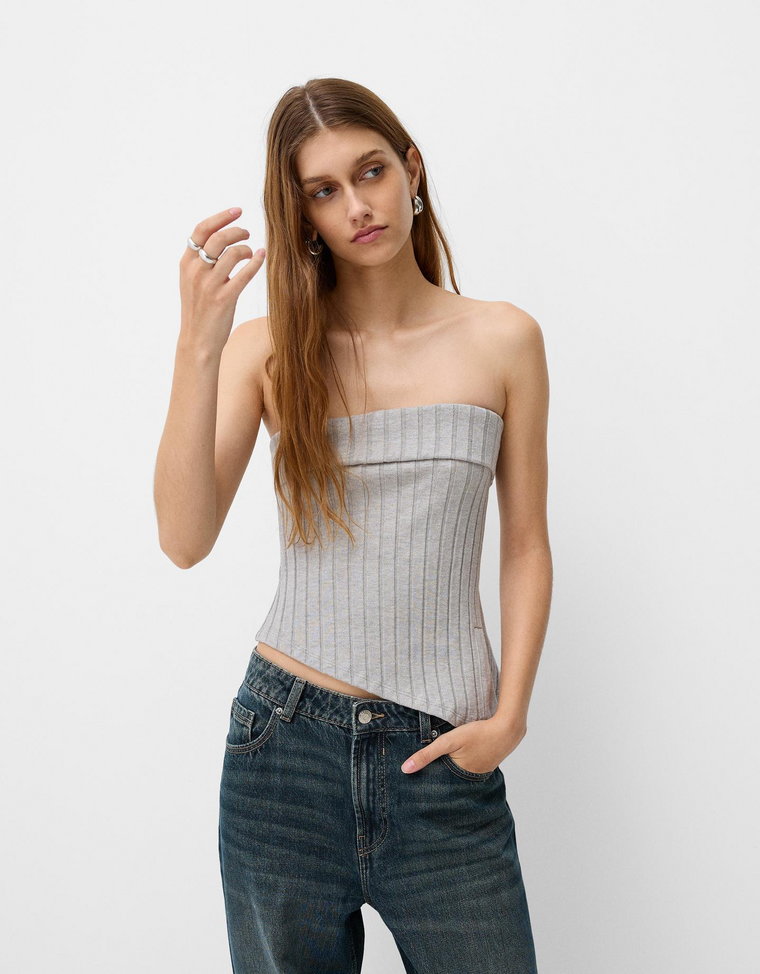 Bershka Top Bandeau Z Rozcięciem Z Boku Kobieta L Szary