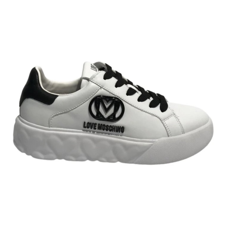 Love Skórzane Sneakersy w Czarno-Białym Kolorze Moschino