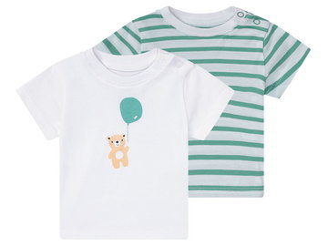 LUPILU T-shirty niemowlęce z biobawełny, 2 sztuki (50/56, Biały/biały/paski)