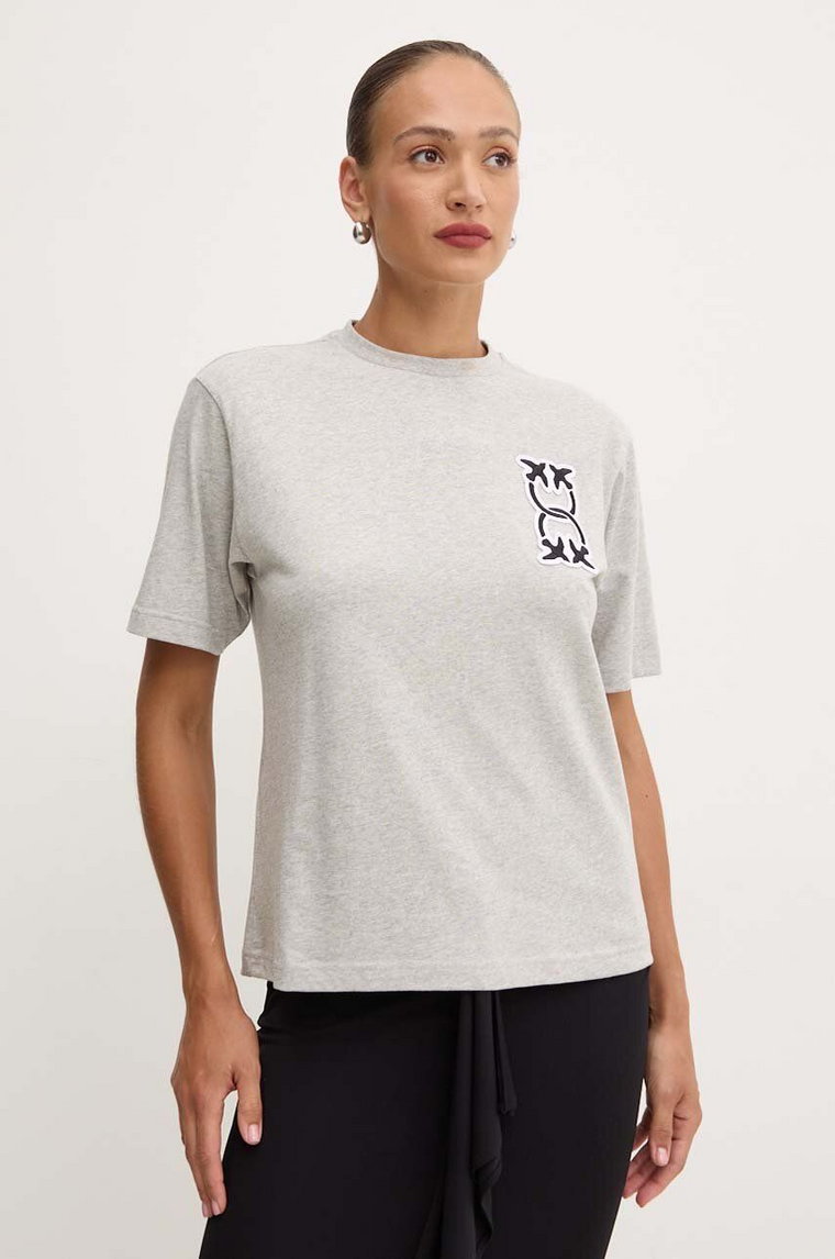 Pinko t-shirt bawełniany damski kolor szary 104043 A23D