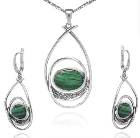 AnKa Biżuteria, Komplet biżuteria srebrna z zielonym malachitem