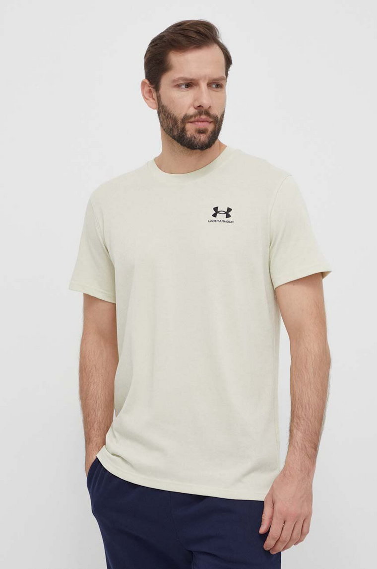 Under Armour t-shirt treningowy Logo Embroidered kolor beżowy gładki 1373997