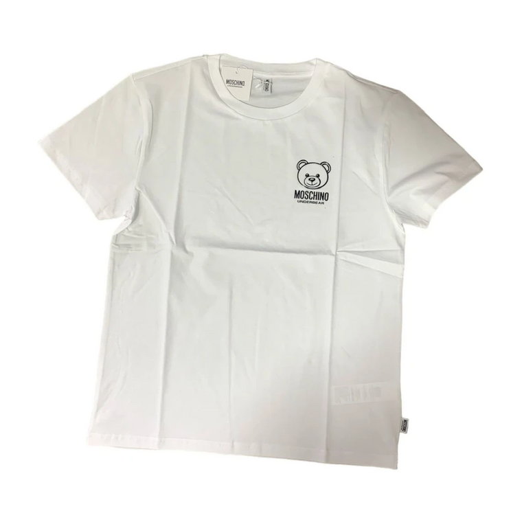 Biała T-shirt z Półrękawem i Misiem Moschino