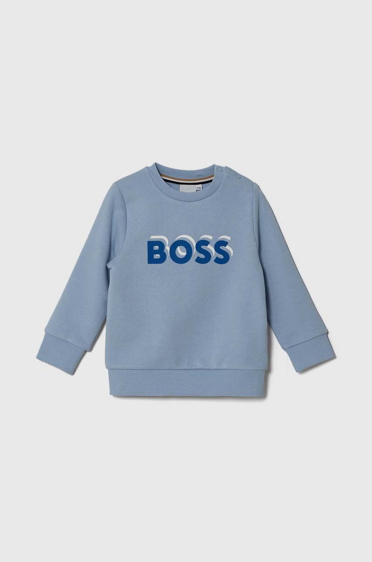 BOSS bluza niemowlęca kolor niebieski z nadrukiem