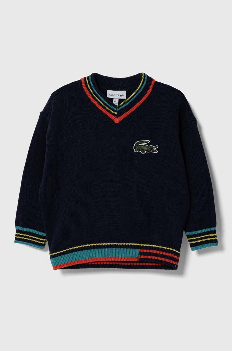 Lacoste sweter z domieszką wełny dziecięcy kolor granatowy lekki