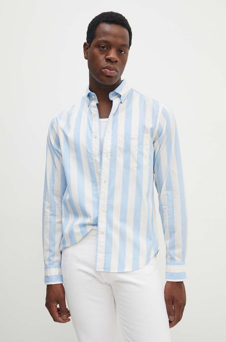 Gant koszula bawełniana męska kolor niebieski regular z kołnierzykiem button-down 3240140