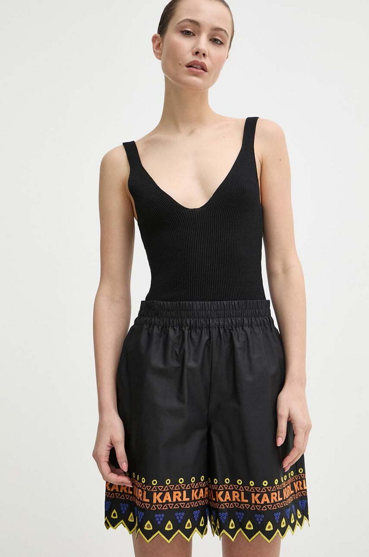 Karl Lagerfeld szorty bawełniane kolor czarny wzorzyste high waist