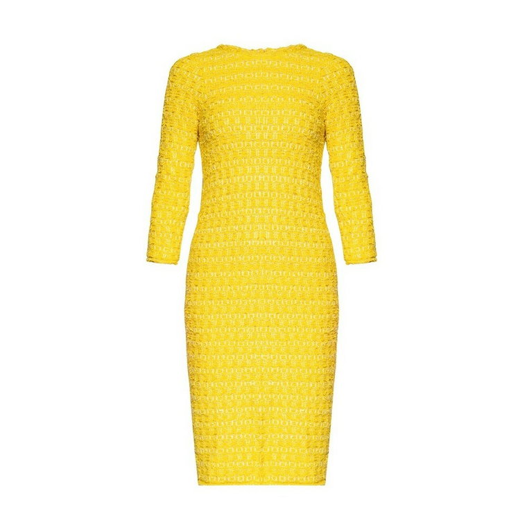 Żółta Sukienka Midi Dzienna z Tweedu Balenciaga