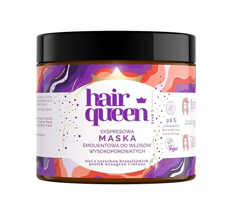 HAIR QUEEN EMOLIENTOWA MASKA DO WŁOSÓW WYSOKOPOROWATYCH 400ML