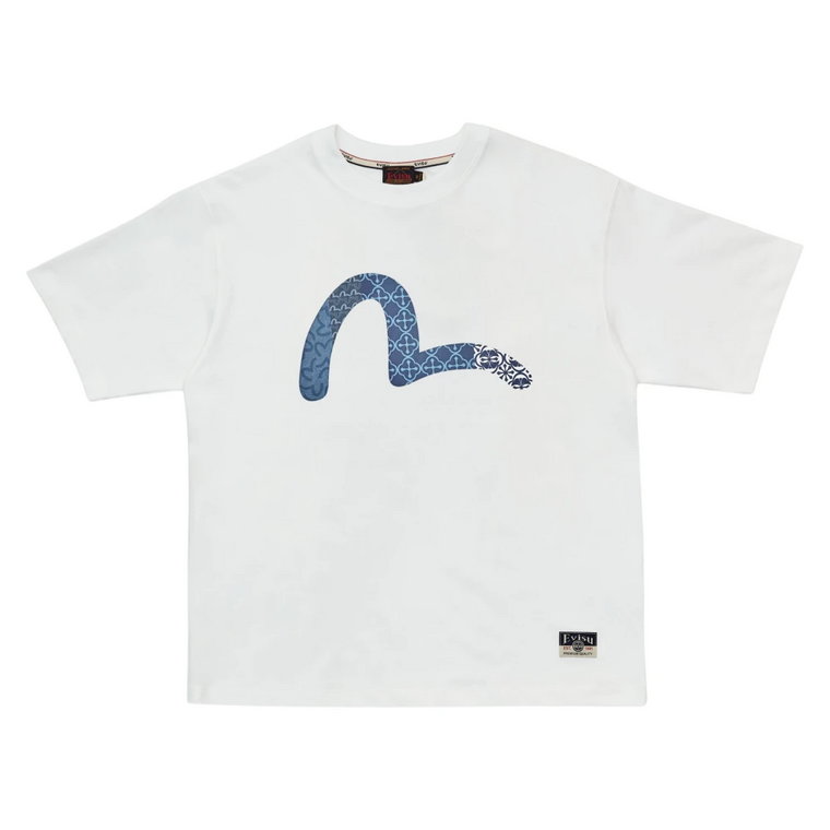 T-shirt z nadrukiem mewy i pinezkami Evisu