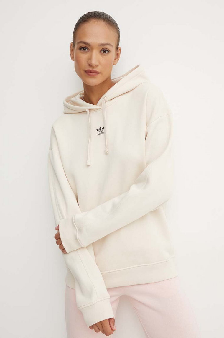 adidas Originals bluza damska kolor beżowy z kapturem gładka IY9619