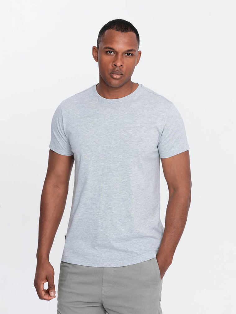 Męski klasyczny bawełniany T-shirt BASIC - szary melanż V5 OM-TSBS-0146