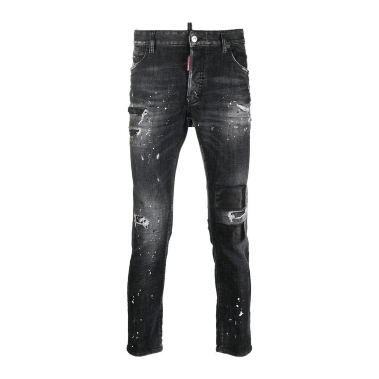 Ripped Leather Patch Skater Jeans Czarny Dsquared2