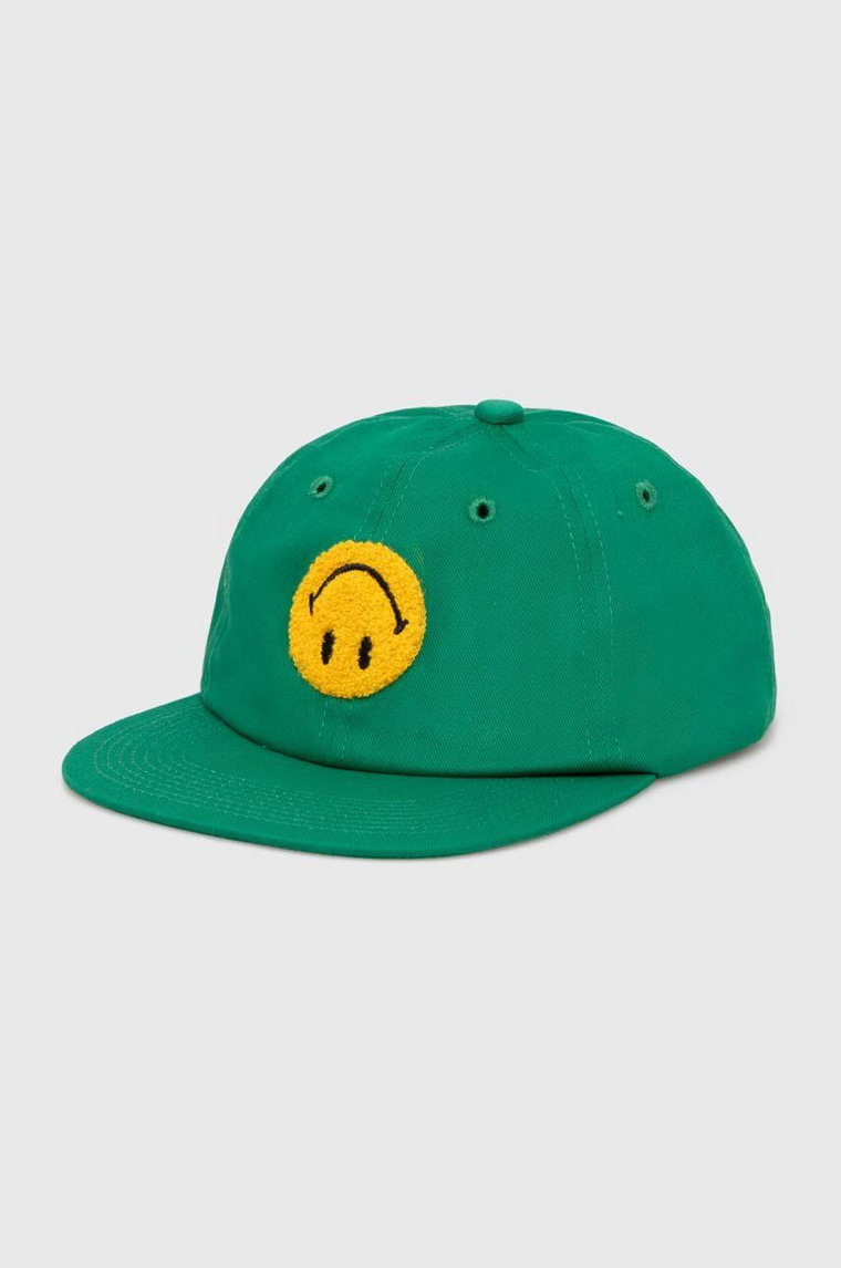 Market czapka z daszkiem bawełniana x Smiley kolor zielony z aplikacją