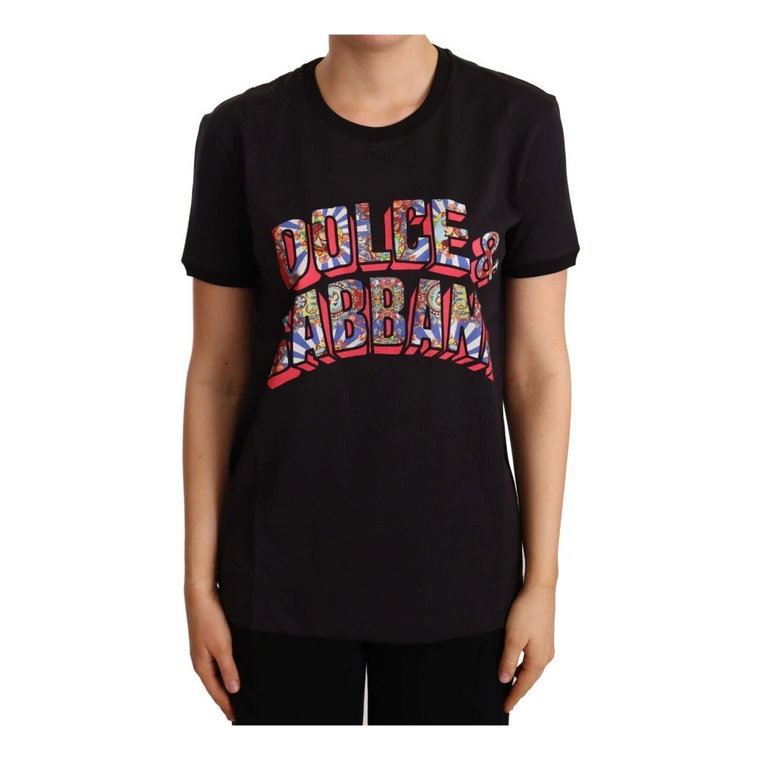 Czarna Koszulka z Nadrukiem Logo Dolce & Gabbana