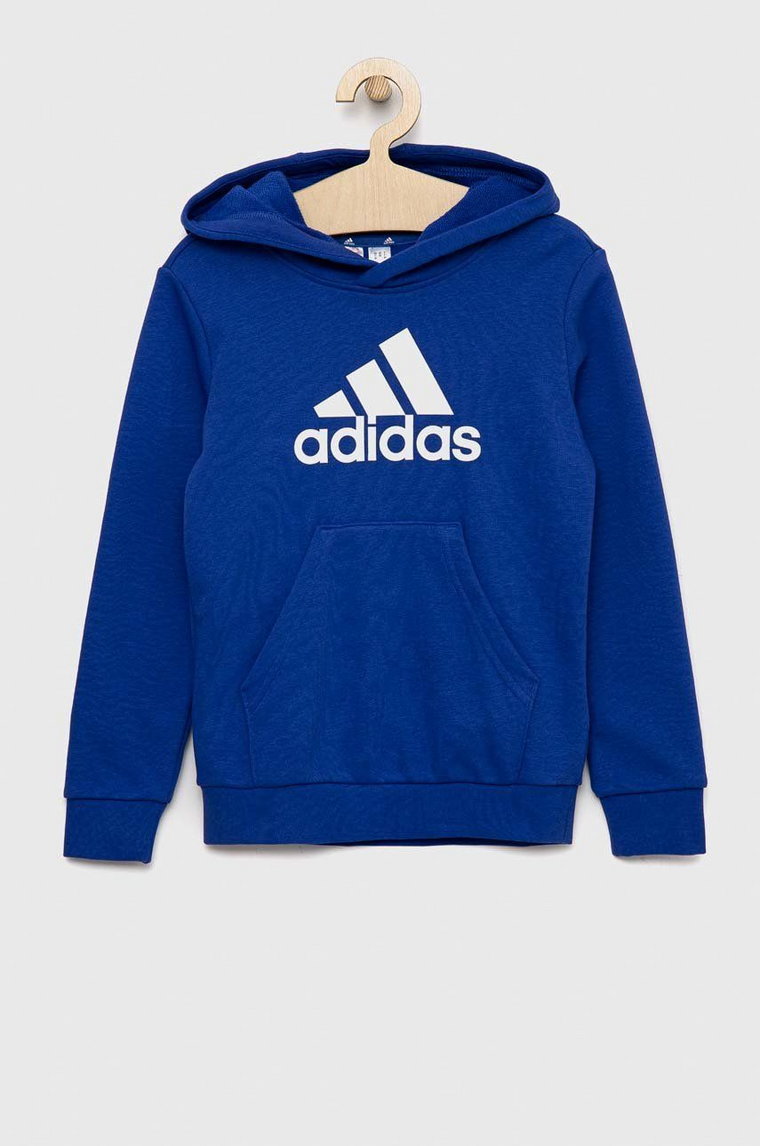 adidas bluza dziecięca U BL kolor niebieski z kapturem z nadrukiem