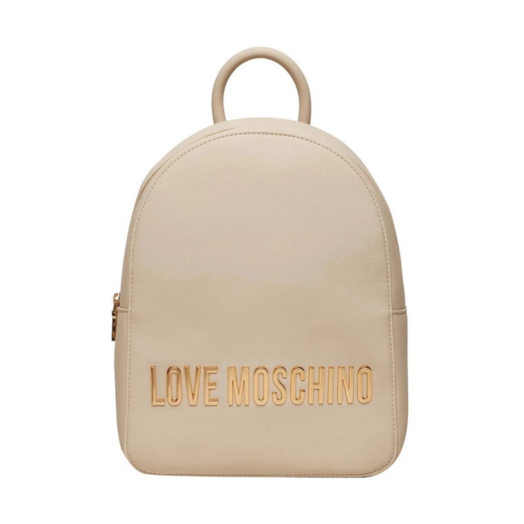 Ivory Syntetyczny Plecak z Złotymi Metalowymi Szczegółami Love Moschino
