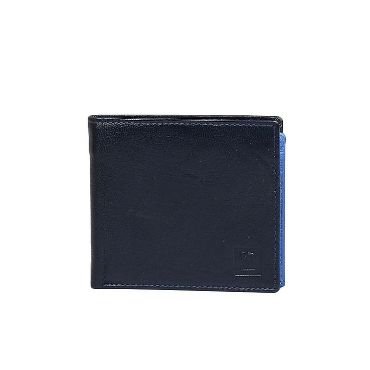 portfel skórzany granatowy z niebieskim wnętrzem