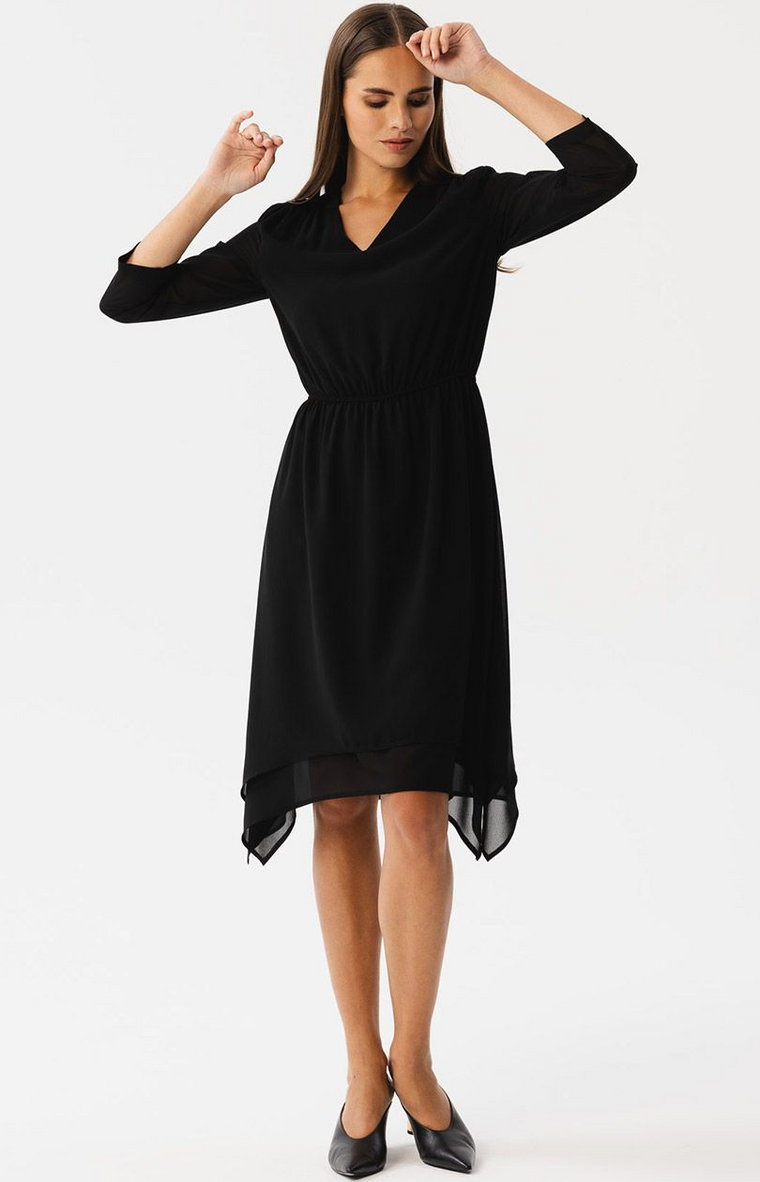 Sukienka warstwowa szyfonowa czarna S354, Kolor czarny, Rozmiar M, Stylove