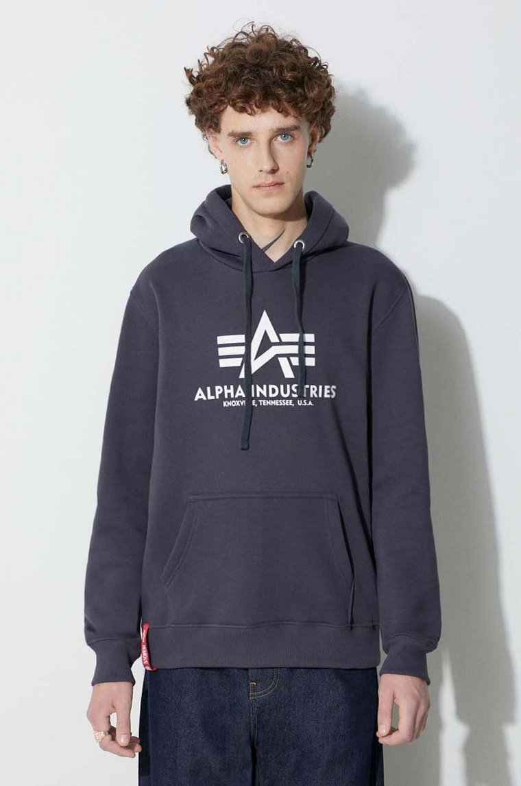 Alpha Industries bluza Basic Hoody męska kolor granatowy z kapturem z nadrukiem 178312.02