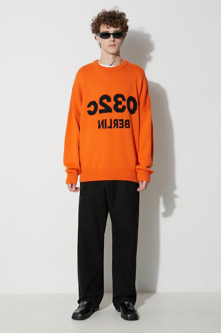 032C sweter wełniany męski kolor pomarańczowy ciepły