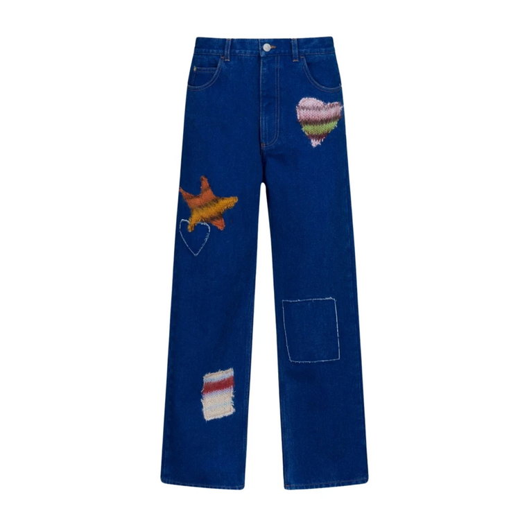 Niebieskie spodnie z szerokimi nogawkami w patchworku Marni