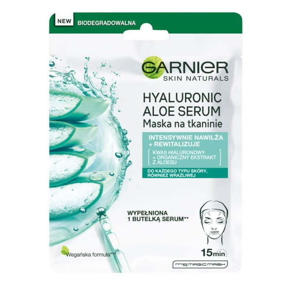 Garnier Hyaluronic Aloe Serum rewitalizująca maska na tkaninie z kwasem hialuronowym i organicznym ekstraktem z aloesu 28g