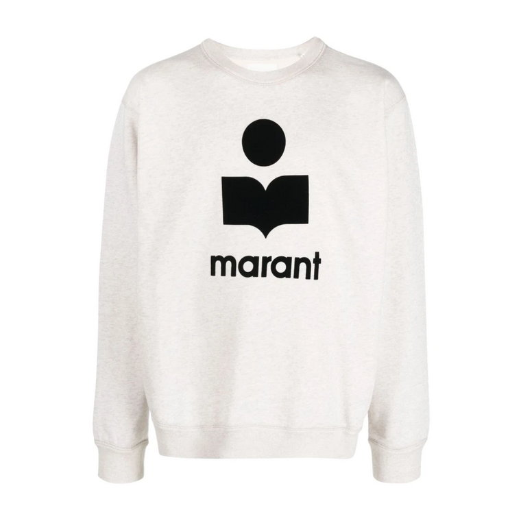 Beżowy Sweter z Bawełny z Nadrukiem Logo Isabel Marant