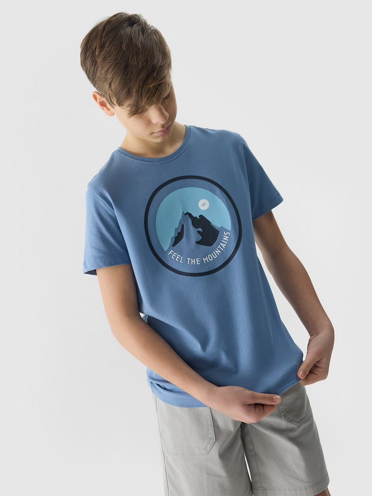 T-shirt z bawełny organicznej z nadrukiem chłopięcy - niebieski