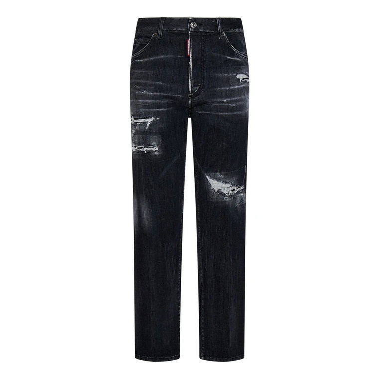 Czarne spodnie jeansowe z wysokim stanem i zniszczonymi detalami Dsquared2