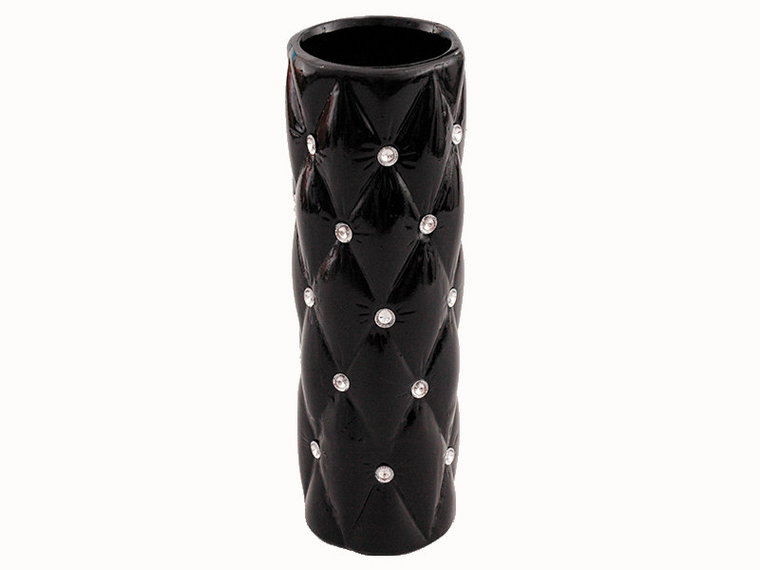 Wazon ceramiczny z kryształkami glamour czarny okrągły wysoki pikowany 29 cm