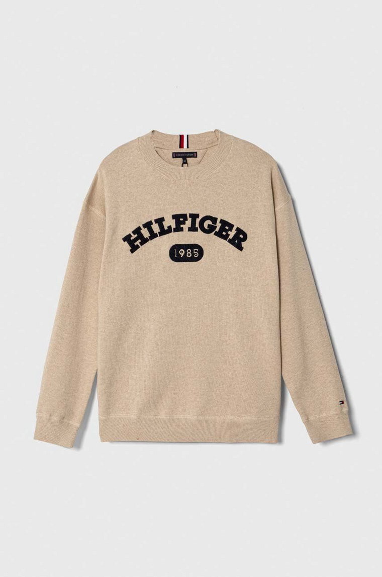 Tommy Hilfiger sweter bawełniany dziecięcy kolor beżowy lekki