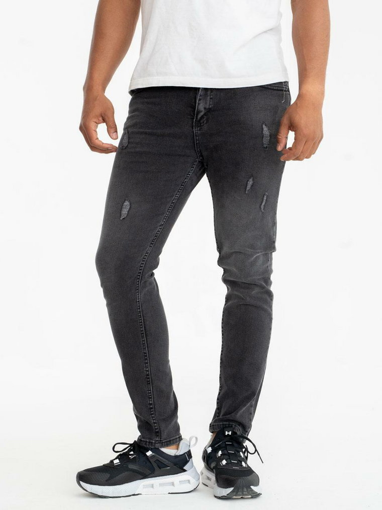 Spodnie Jeansowe Slim Męskie Acid Czarne i8 Denim Down Stitch