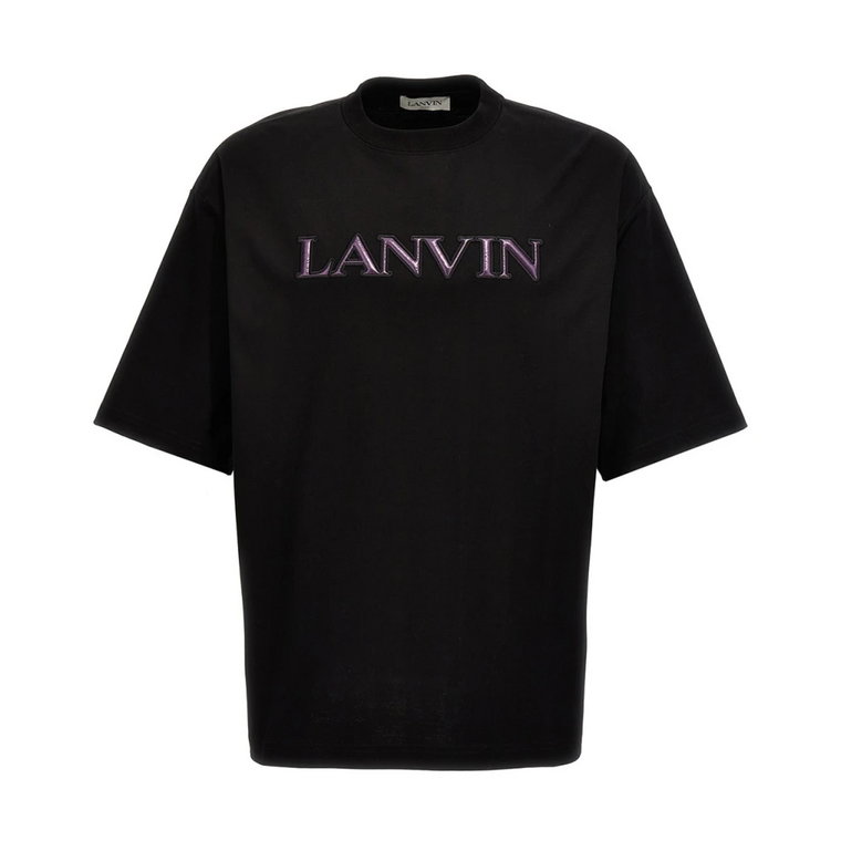Czarna koszulka z bawełnianej dzianiny z haftowanym logo Lanvin