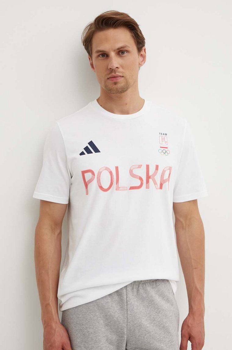 adidas Performance t-shirt Poland męski kolor biały z nadrukiem JF6677