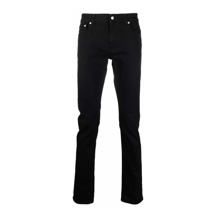Czarne Spodnie Slim-Fit z Skórzaną Metką i Haftowanym Logo Alexander McQueen