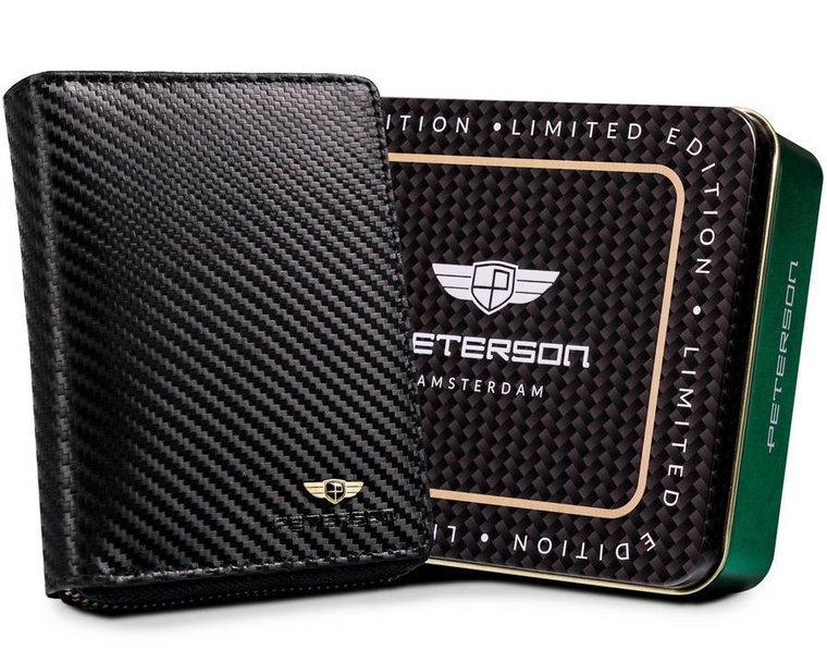 Skórzany portfel na zamek z powłoką carbon  Peterson