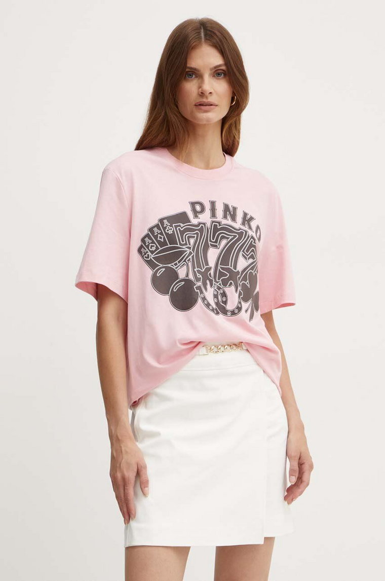 Pinko t-shirt bawełniany damski kolor różowy 101704 A240