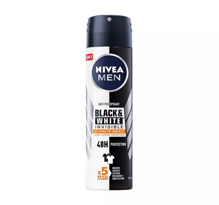 NIVEA MEN BLACK&WHITE INVISIBLE ULTIMATE IMPACT 5IN1 ANTYPERSPIRANT DLA MĘŻCZYZN SPRAY 150ML