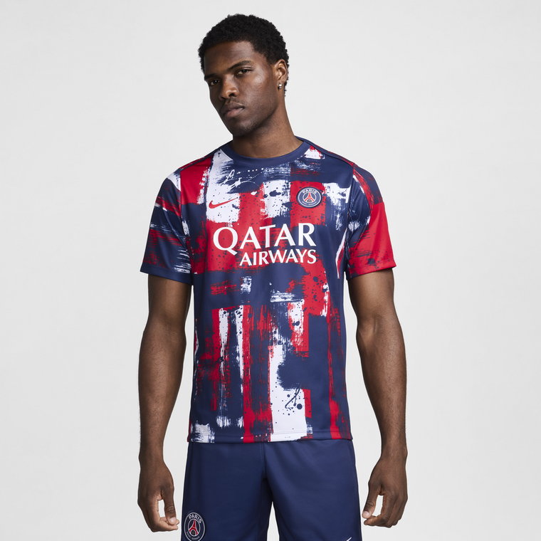 Męska przedmeczowa koszulka piłkarska z krótkim rękawem Nike Dri-FIT Paris Saint-Germain Academy Pro (wersja domowa) - Niebieski