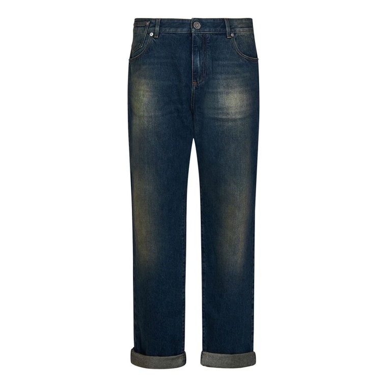 Niebieskie Jeansy z Metalowym Zamkiem i Pętelkami na Pasek Balmain
