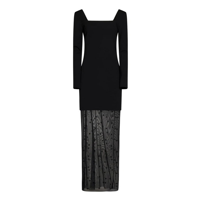 Czarna Sukienka Maxi z Kwadratowym Dekoltem i Przezroczystym Wstawieniem z Tiulu Givenchy